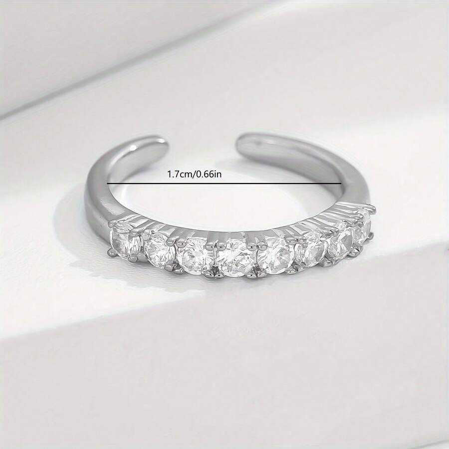 Minimalist Single Row Zirconia Ring, Semicircle Zirconia Simple Line Design, Niche Ins Style Elegant Stackable Daily Commute Mood Ring - Open Ring - View 1