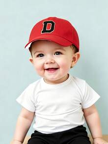 1 Pc Letter Children's Red Baseball Cap, Suitable For Spring And Summer Seasons, Boys' Standing Brimmed Hat, UV Resistant Sun Hat, Daily Outdoor Sun Hat For Children Aged 0-3Y - Red - View 3