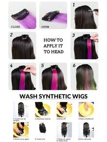 5/1 pieza Pinzas para el cabello color burdeos, extensiones de cabello para mujeres, pelucas de fibra sintética adecuadas para varios peinados sin teñir en salón, adecuadas para ocasiones diarias y de fiesta - Varios estilos - Ver 12