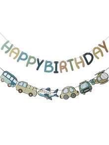 Juego de Decoración de Pancarta de Cumpleaños, Tema de Vehículo de Dibujos Animados de Papel Colorido, Letrero de Fiesta Multiusos, Adecuado para Varias Ocasiones, Reutilizable, Longitud 3.05m/9.75m - Multicolor - Ver 2