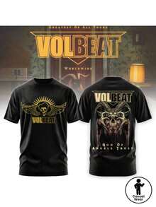 Men's Official Volbeat Graphic T-Shirt - Heavy Metal Merchandise With Skull And Viking Wings Design, Michael Poulsen Inspired Style, 100% All-Season Crew Neck T-Shirt, Ideal For Concerts, Festivals And Casual Wear - Machine Washable Rock Clothing For Volbeat Fans - 黑色 - 查看 2
