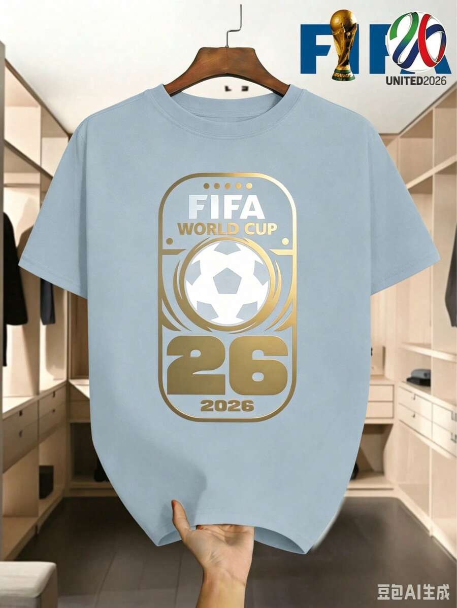 [FIFA Licensed]FIFA 2026 World Cup Logo Men's T-Shirt, World Cup Merchandise, Souvenirs, Casual Fashion Men's Clothing, - 藍色 - 查看 1