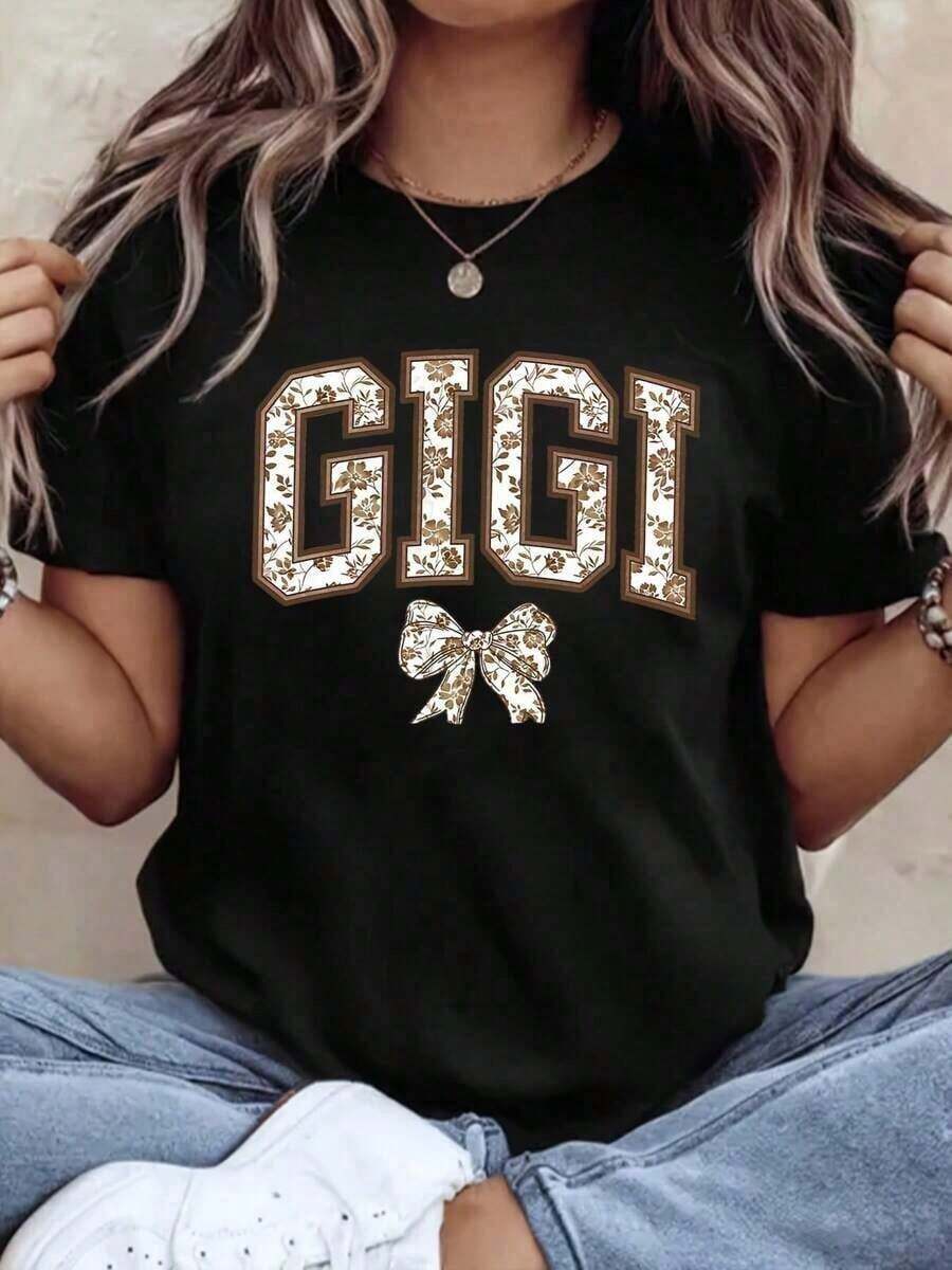 100% Cotton 1 Piece Women's T-Shirt With GIGI Letter Print - Casual Short Sleeve Top With Round Neck, Spring And Summer Casual Shirt, Machine Washable, Comfortable For Everyday Wear G 100% Soft Cotton Women's Simple Solid Color T-Shirt, Loose And Slim Fit Casual Short Sleeve - 黑色 - 查看 1