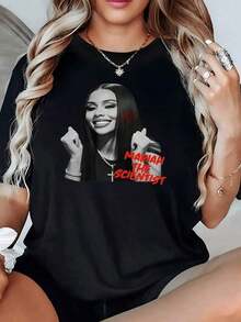 100% Cotton. Image Representing Feminine Strength With A Confident Attitude And Artistic Energy Expressed In Intense Tones On A Dark Background. Women's 100% Cotton T-Shirt, Comfortable And Casual. Women's Simple Solid Color T-Shirt, Loose And Slim Fit Casual Short Sleeve - 黑色 - 查看 1