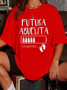 Women's Casual Short Sleeve T-Shirt, Novelty Print Of A Future Grandma Carrying Baby Bottles And Footprints, Fun And Original Pregnancy Announcement Gift. 100% Cotton Women's T-Shirts - 紅色 - 查看 6