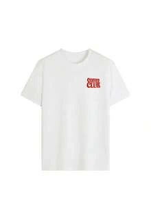 Women's "Coffee Club" Graphic Tee, Loose Fit, Heavyweight, Soft And Breathable, American Retro Style Short Sleeve, Suitable For Autumn, Desert Trips, Coffee Shop Visits And Everyday Casual Outings - 白色 - 查看 3