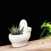 White Resin Green Plant Small Flower Pot, Creative Toilet-Shaped Garden Planter For Succulents - Multicolor - View 5
