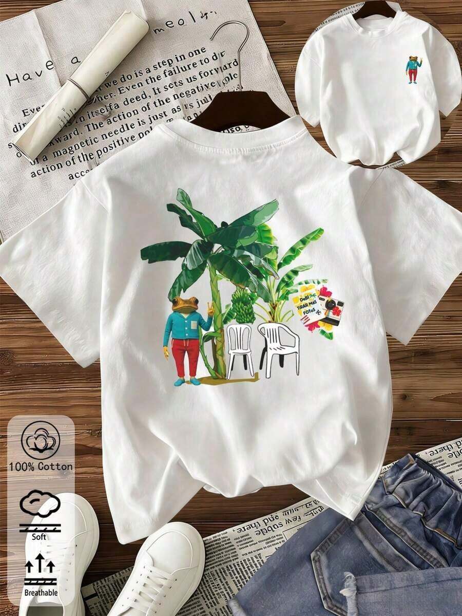 New Summer Casual Spring/Summer Arrivals For Women 2026: Spring/Summer T-Shirts, Girls' T-Shirts, White Tops, Women's Spring/Summer Clothing, Printed T-Shirts, Printed Tops, Cotton Tops, High-Quality T-Shirts, Blue T-Shirts, Retro Style, Preppy Style, Cute Style, Urban Style, Gen Z, Millennial Style, Y2K, Punk Style, Distressed Style, Minimalist Style, Simple Style, Casual Style, Everyday Style, Vacation Style, Fun Prints - Vintage Street Style Unisex Loose Cotton Short Sleeve Crew Neck T-Shirt - 白色 10 - 查看 1
