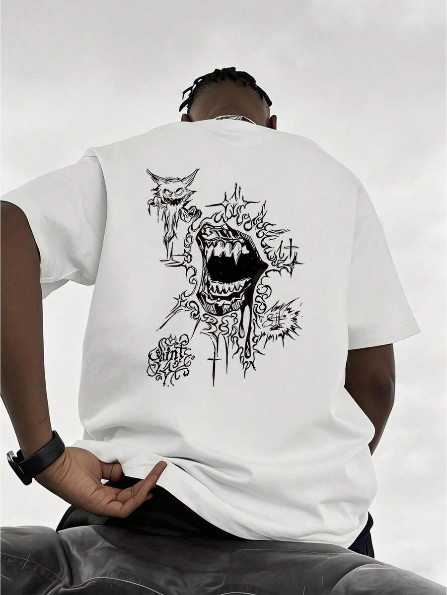 Men's Casual Fashion T-Shirt - Regular Fit, Short Sleeves, Round Neck, With A Modern Printed Design, Perfect For Urban Wear Or Everyday Style, Or As A Gift. - 白色 - 查看 1