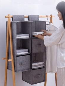 Multi-Layer Non-Woven Hanging Bag, Multi-Functional Wardrobe Storage Box, Drawer Organizer Rack Suitable For Clothes & Toys, Bedroom Closet Storage, Essential Home & Travel Accessory - Grey - View 2