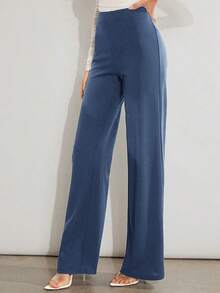 Pantalones de pierna ancha unicolor de talle alto - Niebla azul - Ver 4