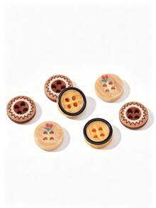 100pcs Wood Grain Texture Resin Buttons, 4-Hole Round Design, 0.453 Inch, Minimalist Versatile For Shirts, Dresses, Jackets, Coats, Clothing DIY Sewing Accessories (Mixed Set) - Wood Grain - View 2