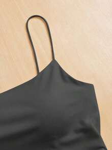 Camiseta ajustada con cuello redondo, almohadilla en el pecho y transpirable.Camisola básica para mujer sin sujetador - Gris Oscuro - Ver 3