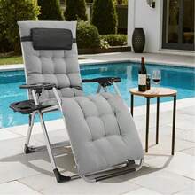 Zero Gravity Outdoor Reclining Lounge Chair With Cup Holder & Removable Cushion, Foldable Patio Camping Chair For Indoor & Outdoor Use - Grey - View 3
