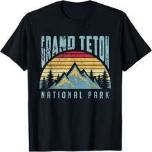 Vintage Retro Grand Teton National Park Wyoming T Shirt T-Shirt - 黑色 - 查看 1