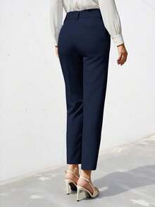 Pantalones de traje sólidos y simples para uso diario de mujer - Azul marino - Ver 2