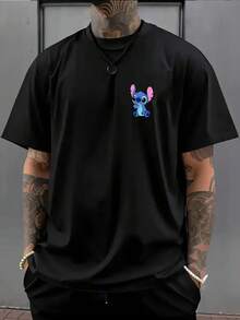Men'S Short-Sleeve Shirt Featuring A Disney Collaboration With Stitch From 'Lilo & Stitch'. This High-Quality, Soft, And Comfortable Casual Sports T-Shirt Has A Unique Design, Perfect For Couple Outings, Gatherings - màu đen - Xem 2