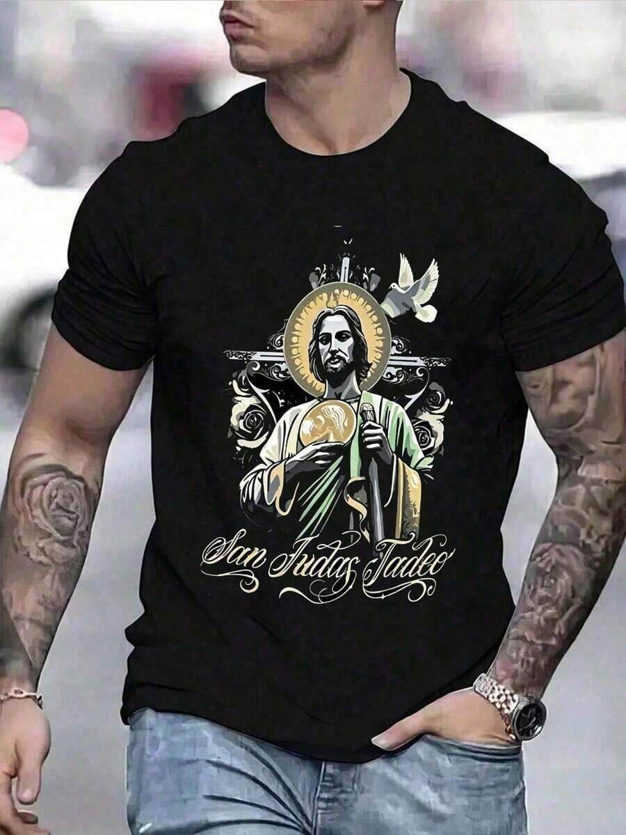 100% Pure Cotton, Breathable And Gentle On The Skin. Classic Crew Neck Design, Slim Fit, And Flattering For All Body Types. Fashionable Print With A Minimalist Style And High-Quality Finish. Unisex Design Perfect For Matching Outfits, Ideal For Everyday Wear, Dates, Leisure, And Streetwear – Versatile And Timeless. - 黑色 - 查看 1