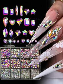 12 Grids/Box 3D Multi-Shapes K9 Glass Crystals Nail Rhinestones 3D Colorful Rhinestones For Nails Supplier, Multi Shape Sizes Flatback Nail Art Rhinestone Nail Charms - Multicolor - View 2