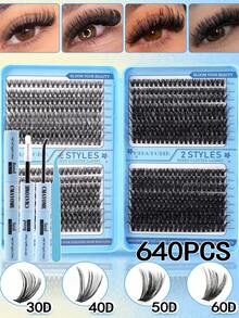 640片装(30D+40D+50D)DIY睫毛嫁接套装 - 包含假睫毛、胶水、卸妆液、镊子和刷子,专业级品质,适合初学者,在家即可轻松操作。初学者睫毛嫁接套装:包含假睫毛、胶水、卸妆液和工具的完整套装,让您在家也能像专业人士一样轻松打造专业级美睫效果。 - 彩色 - 查看 9