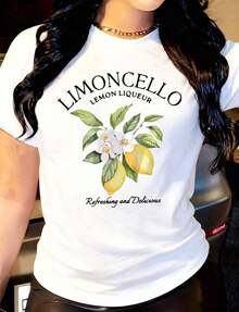 Women's Casual T-Shirt, Floral Design Of Lemon Blossom With Green Leaves And Yellow Fruit, Round Neck, Short Sleeve, Perfect As A Birthday Gift, Suitable For Wear In All Seasons, Ideal For Daily Outdoor Use, 100% Cotton, Durable. - 白色 - 查看 6