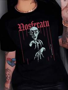 Ancient Vampire Figure With A Mysterious Gaze And Elongated Hands Representing The Attraction Of The Night And Mystery On A Modern Urban Women's T-Shirt, Comfortable And Ideal For Everyday Wear - 黑色 - 查看 8