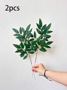 2 件仿真植物，18.5 英寸仿真叶片，黑绿色竹叶，适用于插花、婚礼花束、花环、家居装饰、花瓶填充、情人节、礼品、毕业典礼等场合。 - 2Pcs墨綠色 - 查看 10