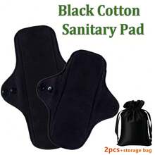 3pcs Reusable Women's Menstrual Pads, Washable Sanitary Napkins, Daily Care Pads, Black Pure Cotton - View 9