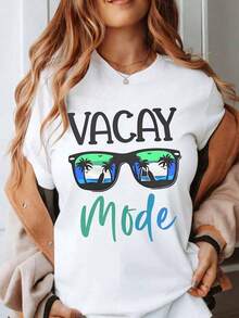ropa de mujer Vacay Mode Sunglasses Palm Tree Beach Vacation T-Shirt Summer Holiday Travel Cute Graphic Tee Women's Casual Wear camisas de mujer - Blanco - Ver 6