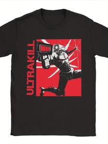 Camiseta retro de estilo americano para verano, divertida camiseta unisex con logotipo Ultrakill retro-futurista y de héroe de acción - con héroes de acción y logotipos, camiseta de corte casual, adecuada para juegos, eventos temáticos, tops unisex, playeras, unisex. - Negro - Ver 6