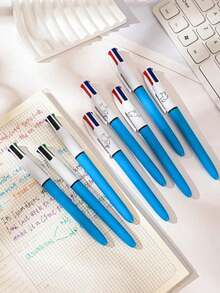 10支彩色1.0mm圓珠筆，4合1多功能筆，刻有貓、狗、海豚、海馬圖案，可愛可伸縮護士筆，4色合1，適用於學校、學生、護士、白板和辦公用品 - 四色原子筆 - 查看 4