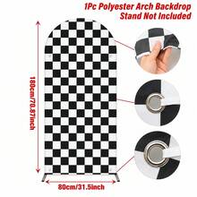 1 Black And White Checkered Arch Backdrop, Racing Theme Polyester Backdrop, Racing Theme Party Backdrop, Arch Fabric Cover, Wedding Decoration, Can Be Matched With Balloon Decoration, Racing Theme Birthday Party Decoration, Party Decoration, Gender Reveal Party Supplies, Bridal Shower Supplies, Home Decoration, Photo Props - Racing Grid - View 7