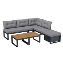 Multifunctional Garden Furniture Set With 3-Position Adjustable Backrest And Reclining Function, Thick And Comfortable Cushions, Storage Space And Weather-Resistant Polyester Cover – For Patio, Balcony And Garden. Beige - 灰色 - 查看 9