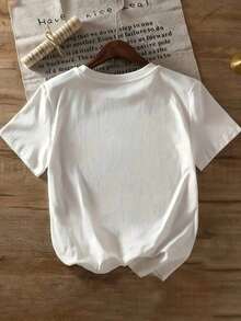 Women's Casual Short Sleeve French Style T-Shirt, Round Neck, For Summer And Spring, Women's Clothing, Fashionable Summer Cotton T-Shirt - 白色 - 查看 4