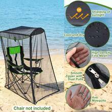 1 pieza Silla de camping y pesca al aire libre con red antimosquitos, red a prueba de insectos con apertura con cremallera, adecuada para pesca, camping, playa, suministros antivectoriales al aire libre, con bolsa de almacenamiento de diseño compacto, silla de camping portátil con red antimosquitos, red de sombra transpirable, red antimosquitos para gazebo moderno, regalo ideal para entusiastas del camping y la pesca - Multicolor - Ver 4
