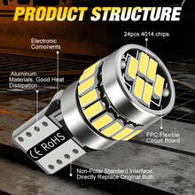 TOAUTO 2 piezas Bombilla LED T10 W5w 4014 24SMD súper brillante para luz de matrícula de coche, lámpara de lectura interior, luz blanca de 12V - T10 - Ver 4