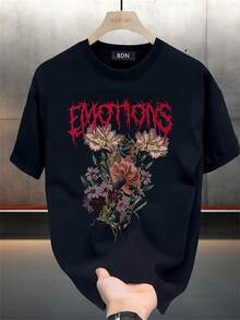 Camiseta de manga corta gruesa de verano para hombre con estampados modernos, estilo coreano y japonés versátil - Negro - Ver 1