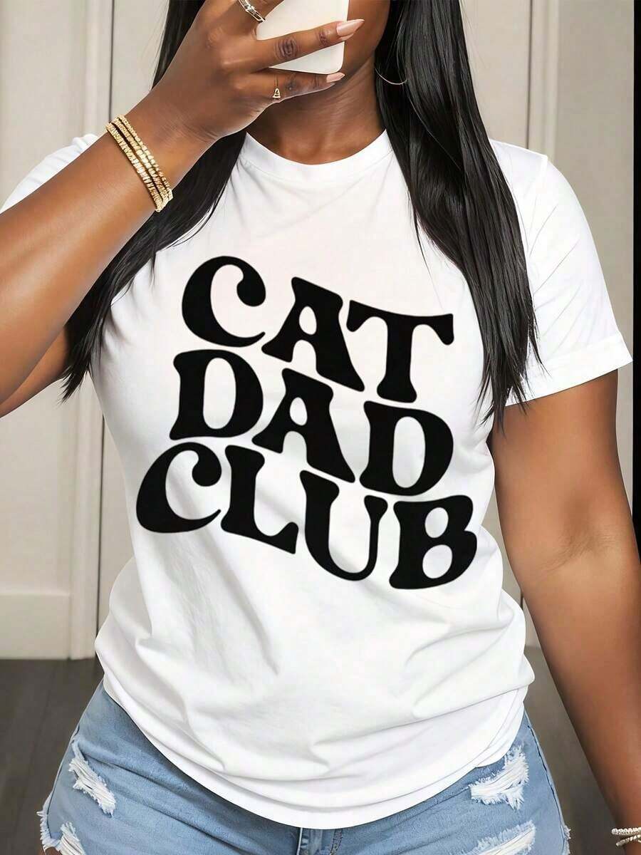 CasualCat Dad Club T-Shirt For Cat Lovers, Fun Gift For Pet Owners, Unisex Casual Wear For Men, White T-Shirt With Bold Text Design, Perfect For Cat Dads And Cat Parents. A Must-Have. - 白色 - 查看 1