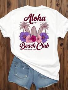 Women's White Short-Sleeve T-Shirt, Modern And Minimalist Style, With Print, Cute And Fashionable, Casual, Ideal For Everyday Wear And As A Gift For Easter Or Mother's Day, Suitable For Spring And Summer Seasons. Casual For Everyday Wear - 白色 - 查看 1