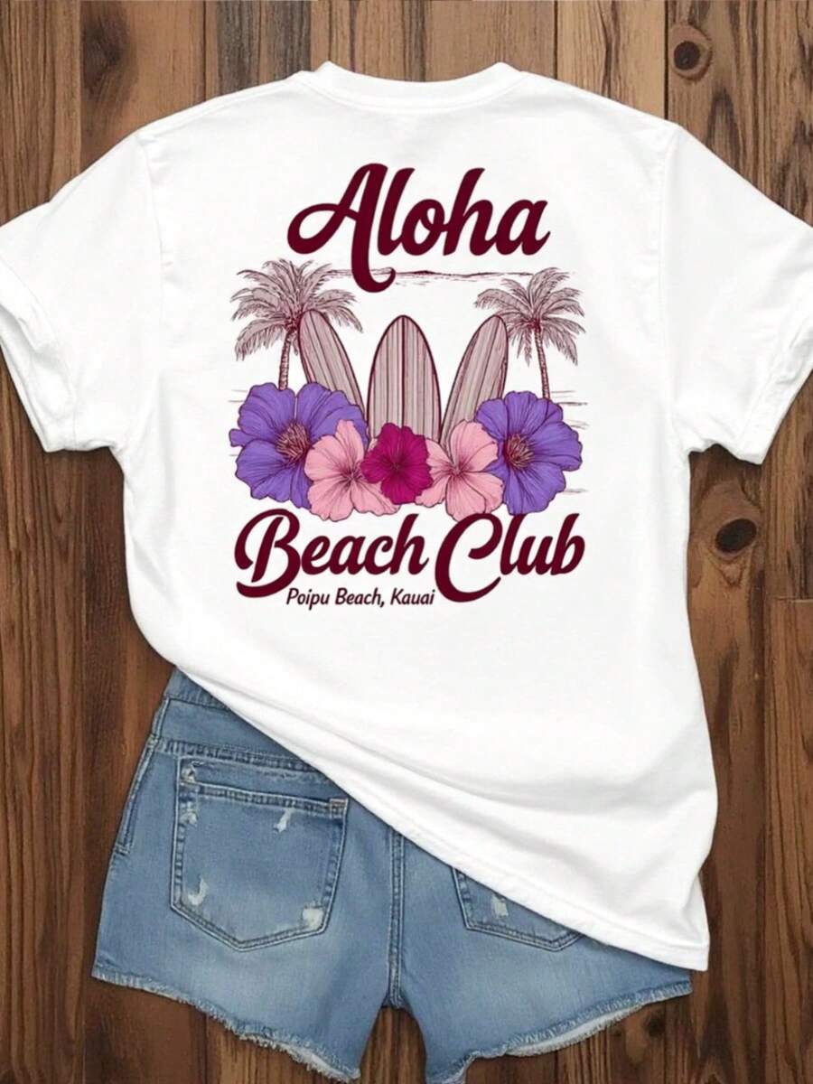 Women's White Short-Sleeve T-Shirt, Modern And Minimalist Style, With Print, Cute And Fashionable, Casual, Ideal For Everyday Wear And As A Gift For Easter Or Mother's Day, Suitable For Spring And Summer Seasons. Casual For Everyday Wear - 白色 - 查看 1