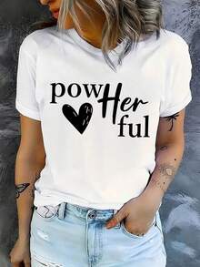 Women's White T-Shirt With Self-Empowerment Heart Print And Positive Affirmations, Harajuku Style, Aesthetic Casual Clothing - Vintage Urban Style, Unisex, Cotton, Short Sleeve, Round Neck, Loose Fit - 白色 - 查看 7
