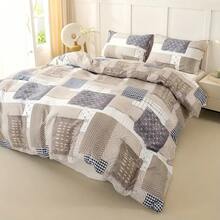 Set Sarung Selimut Patchwork Gaya Bohemian 2/3 pcs, Motif Kotak-kotak Bunga Cokelat Khaki, Kain Poliester Lembut, Penutup Resleting, Bernapas & Nyaman Sepanjang Musim, Cocok Untuk Kamar Tidur Dan Kamar Tamu, Hadiah Liburan yang Sempurna - Unta - View 8