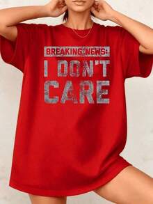 Women's Casual T-Shirt With Graphic Print 'I Don't Care' And Sarcastic Phrase, 100% Cotton, Crew Neck, Loose Fit, 1 Piece. Excellent Gifts For Friends And Family, Basic Everyday Style - Unisex Cotton T-Shirt, Short Sleeve, Crew Neck, Urban Vintage Style. Leisure - 紅色 - 查看 6