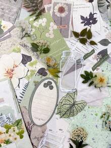 100pcs/Pack Vintage Plant & Floral Mixed Material Scrapbooking Stickers, Multifunctional DIY Decorative Stationery - Dried Flower Post Office - View 11