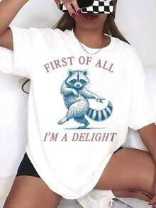 First Of All, I'm A Lovely Women's Raccoon Graphic Tee, Casually Loose-Fitting, With A Fun Animal Print, Perfect For Everyday Wear And As A Gift Idea. OZQ7womenstshirts - 白色 - 查看 7