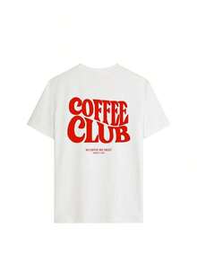 Women's "Coffee Club" Graphic Tee, Loose Fit, Heavyweight, Soft And Breathable, American Retro Style Short Sleeve, Suitable For Autumn, Desert Trips, Coffee Shop Visits And Everyday Casual Outings - 白色 - 查看 2