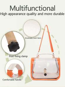 1pc Portable Pet Travel Cage, Suitable For Small Animals Parrots, Pigeons, Sparrows, Hamsters, Lizards, With Zipper Closure, Sturdy And Breathable, Transparent Bird Carrier Backpack, With Wooden Stand, Plastic Base, Adjustable Shoulder Strap And Breathable Mesh Design, Suitable For Parrots And Bird Accessories - one-size - View 8