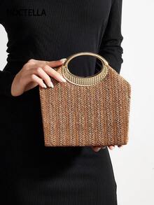 Noctella Fashionable Woven Handbag For Women, Versatile Shoulder Bag For Holiday, Beach, Business Commute, Casual, Minimalist, Beach, Vacation - Brown - View 9