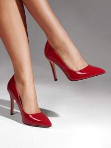 Women Stiletto High Heel Pumps Pointed Toe Solid Color Elegant Fashionable Wedding Party Court Shoes Suitable For Both Formal And Casual Occasions - 紅色 - 查看 1