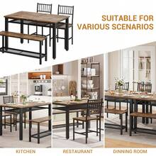 Conjunto de comedor compacto para 4 personas - Mesa de cocina moderna con 2 sillas y banco, estante de almacenamiento y estructura metálica - Perfecto para comedores, apartamentos o espacios pequeños - Marrón Chocolate - Ver 2